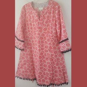 Garden Freak Cotton Print Pompom Trim Dress Sz Medium